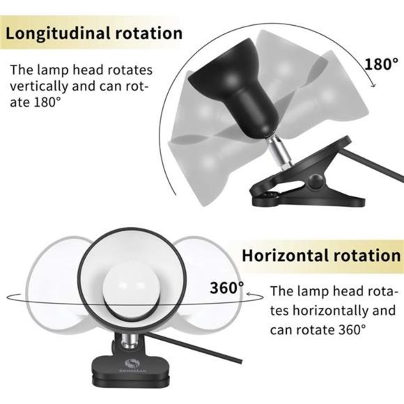 Desk lamp,360° Rotation Clip on Lamp Portable Book Reading Light,Clamp on Desk - Picture 4 of 7